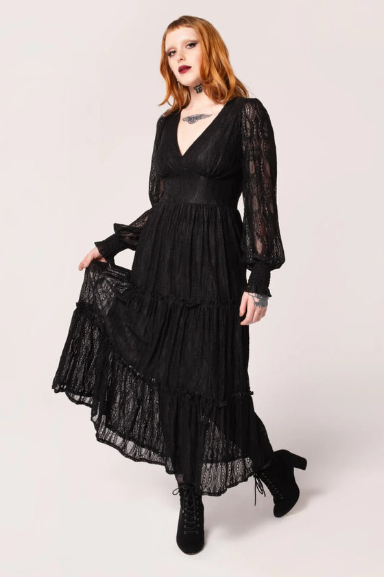 Hell Bunny Rhea Maxi Dress Floaty Black Lace