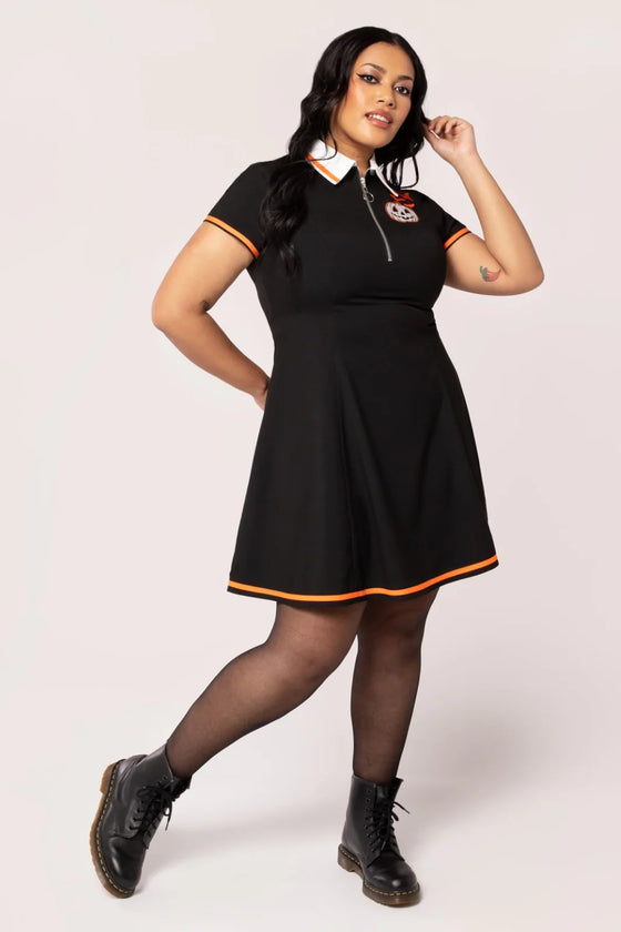 Hell Bunny Jack-O-Lantern Mini Dress Pumpkin Polo Style Halloween