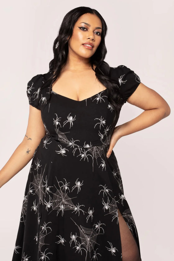 Hell Bunny Grungy Spider Maxi Dress Spider and Web Print