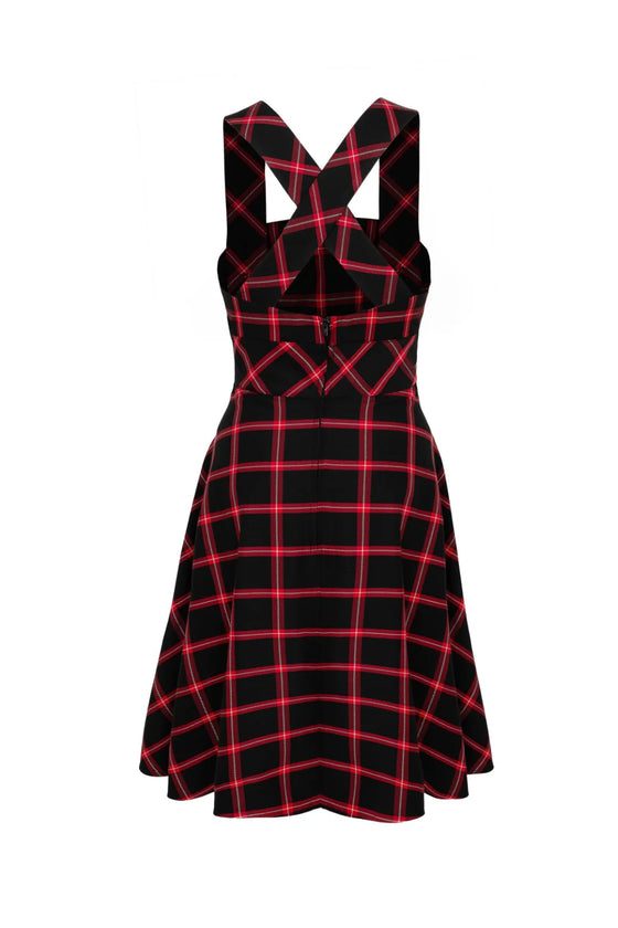 Hell Bunny Janine Pinafore Dress in Black and Red Tartan