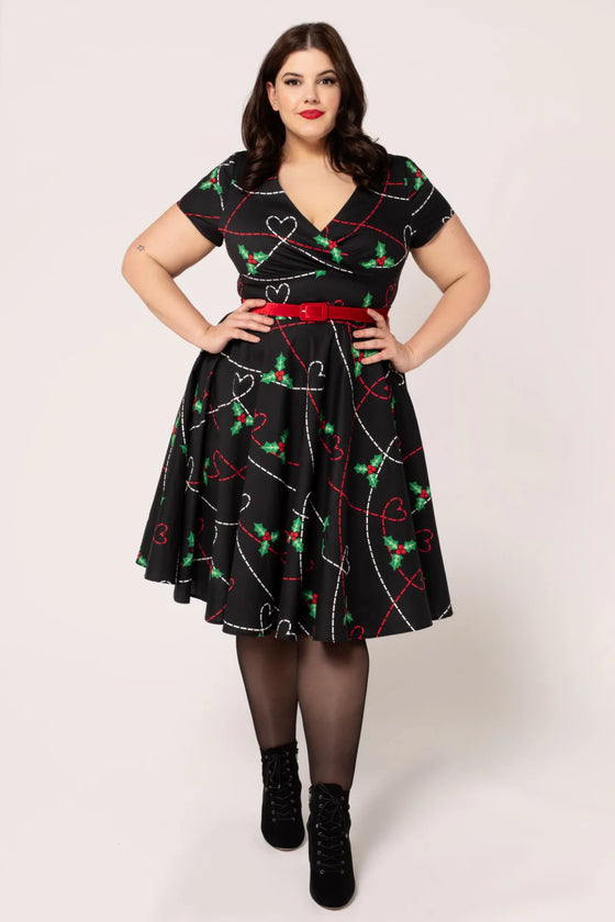 Hell Bunny Angelica Midi Dress Holly Design Christmas