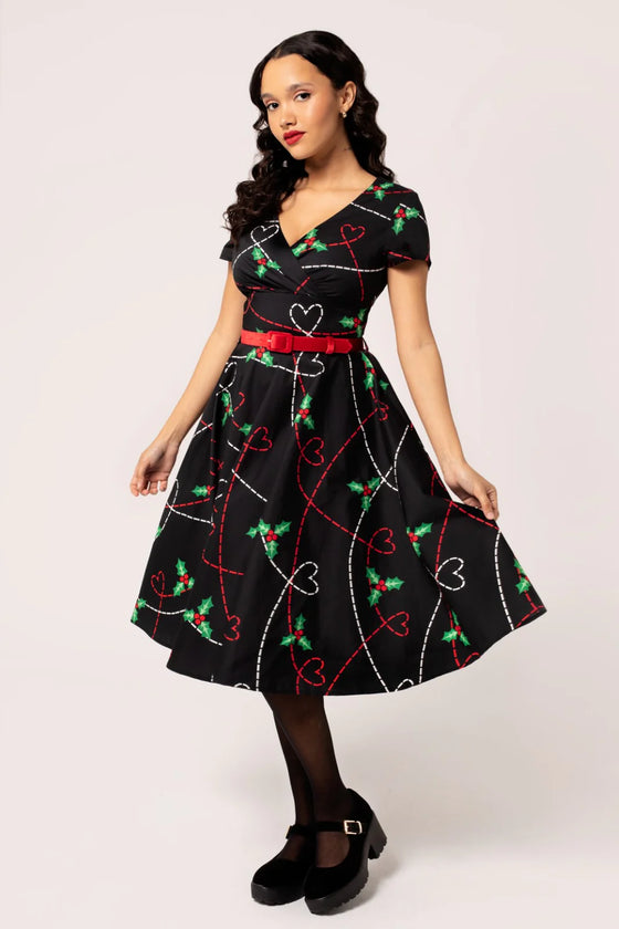 Hell Bunny Angelica Midi Dress Holly Design Christmas