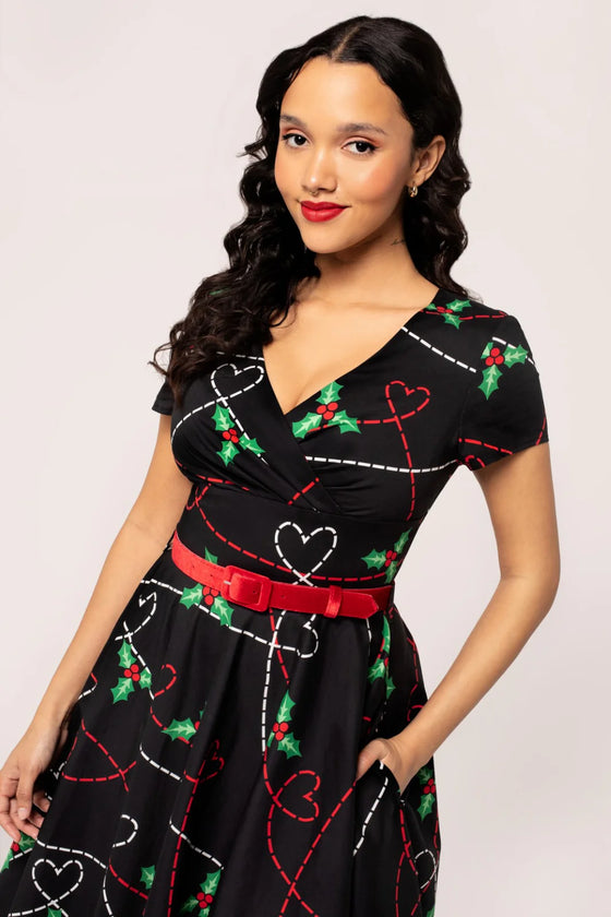 Hell Bunny Angelica Midi Dress Holly Design Christmas