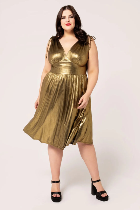 Hell Bunny Gigi Midi Dress in Gold Monroe Style