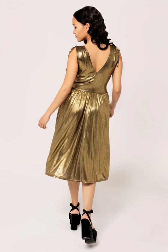 Hell Bunny Gigi Midi Dress in Gold Monroe Style