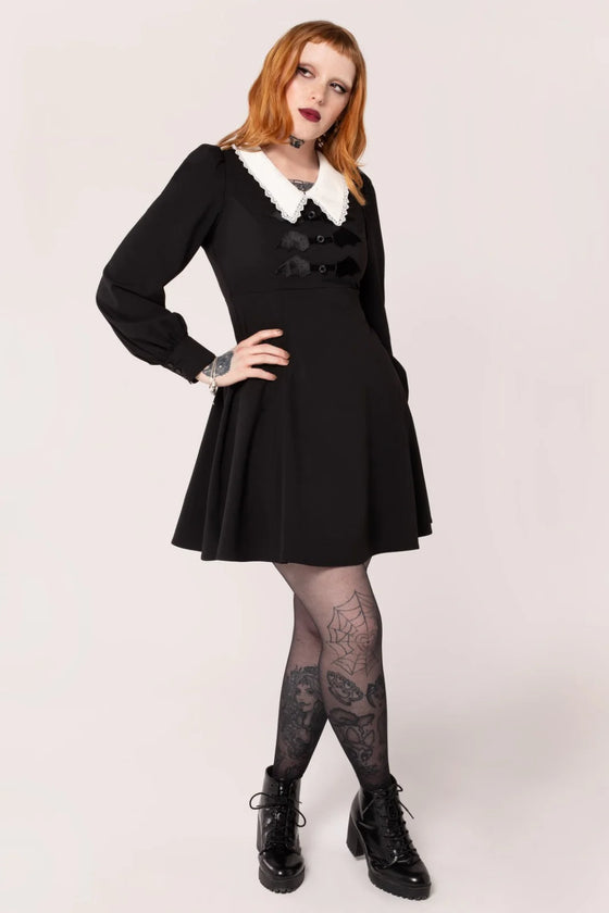 Hell Bunny Batilda Dress Gothic Bats Statement Collar