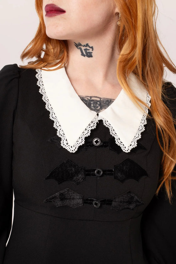 Hell Bunny Batilda Dress Gothic Bats Statement Collar