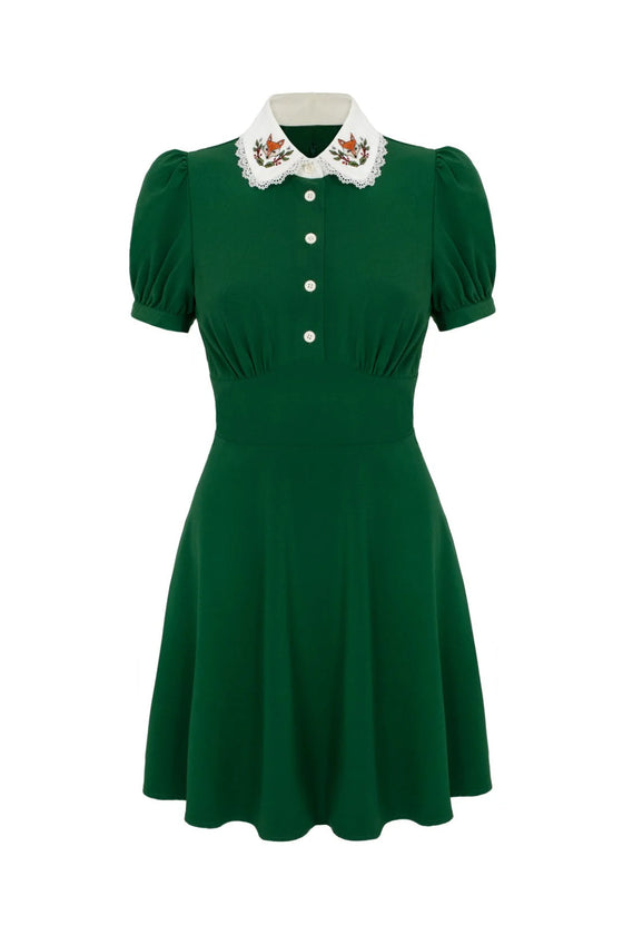 Hell Bunny Basil Mini Dress Foxes Peter Pan Collar