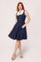 Hell Bunny Costello Knee Dress Navy Pinstripe