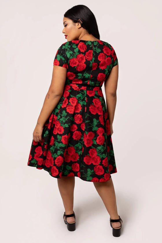 Hell Bunny Dolce Vita 50s Dress Red Roses on Black