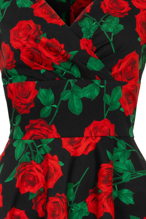 Hell Bunny Dolce Vita 50s Dress Red Roses on Black