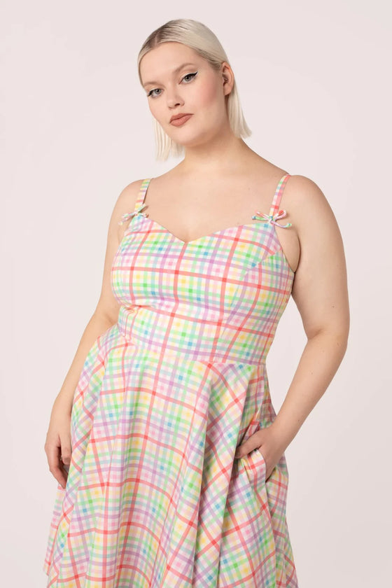 Hell Bunny Suzon Knee Dress Rainbow Gingham Plaid Check - PRE-ORDER estimated dispatch 7 February 2025