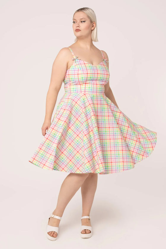 Hell Bunny Suzon Knee Dress Rainbow Gingham Plaid Check - PRE-ORDER estimated dispatch 7 February 2025