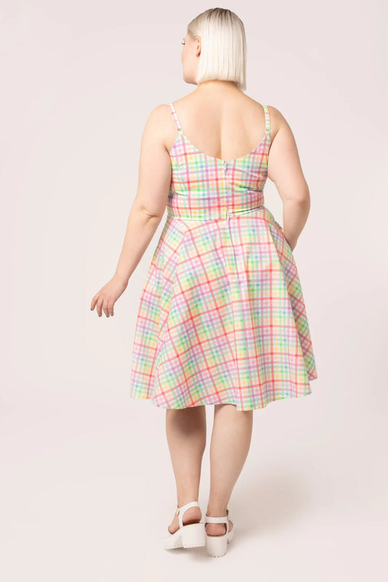 Hell Bunny Suzon Knee Dress Rainbow Gingham Plaid Check - PRE-ORDER estimated dispatch 7 February 2025