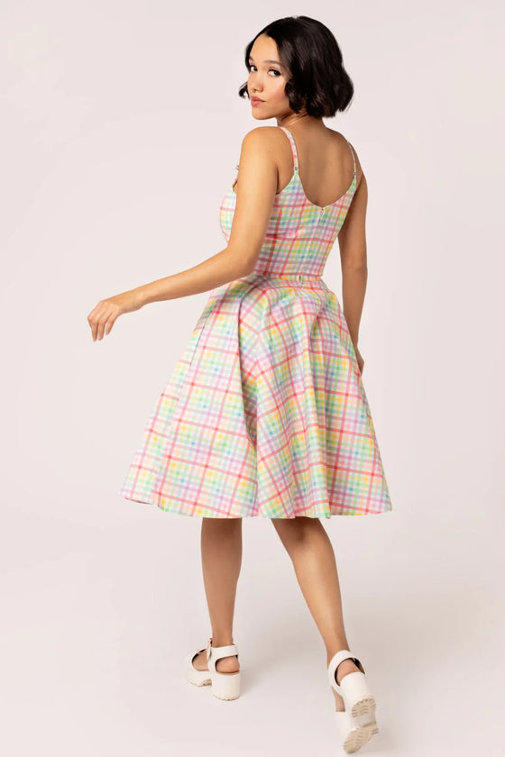 Hell Bunny Suzon Knee Dress Rainbow Gingham Plaid Check - PRE-ORDER estimated dispatch 7 February 2025