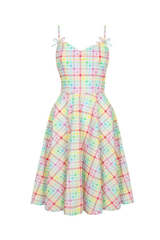 Hell Bunny Suzon Knee Dress Rainbow Gingham Plaid Check - PRE-ORDER estimated dispatch 7 February 2025