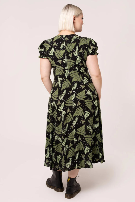 Hell Bunny Gaia Midi Dress Foliage Moths Stars Moon Print - PRE-ORDER estimated dispatch 17 January 2025