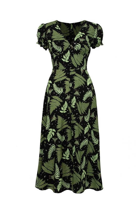 Hell Bunny Gaia Midi Dress Foliage Moths Stars Moon Print