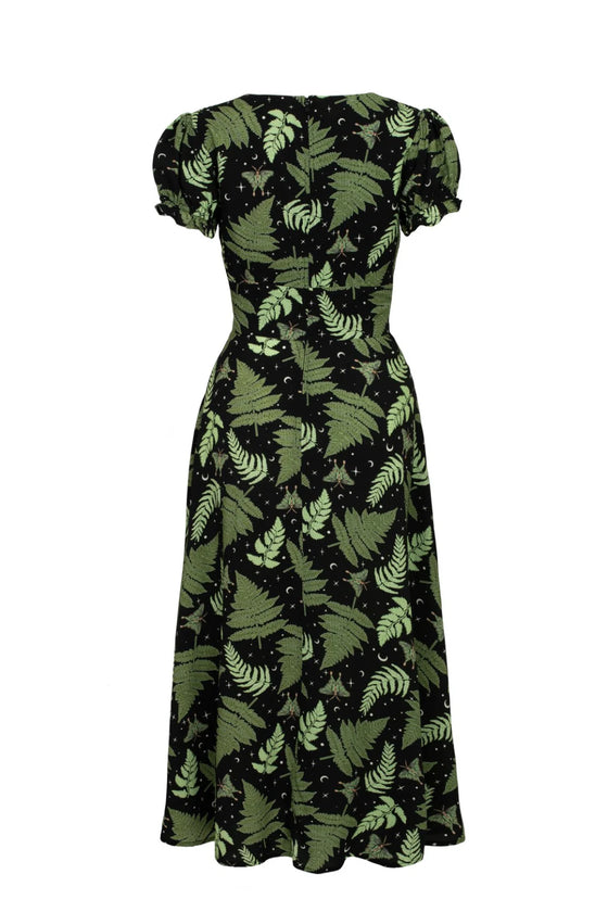 Hell Bunny Gaia Midi Dress Foliage Moths Stars Moon Print