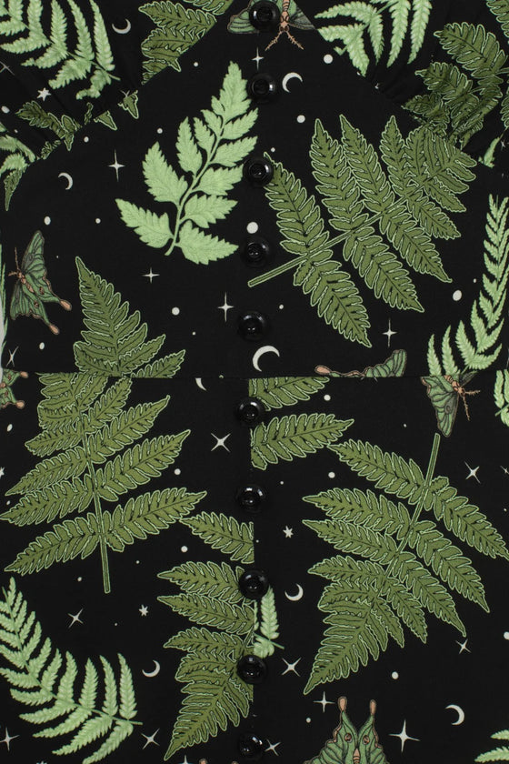 Hell Bunny Gaia Midi Dress Foliage Moths Stars Moon Print