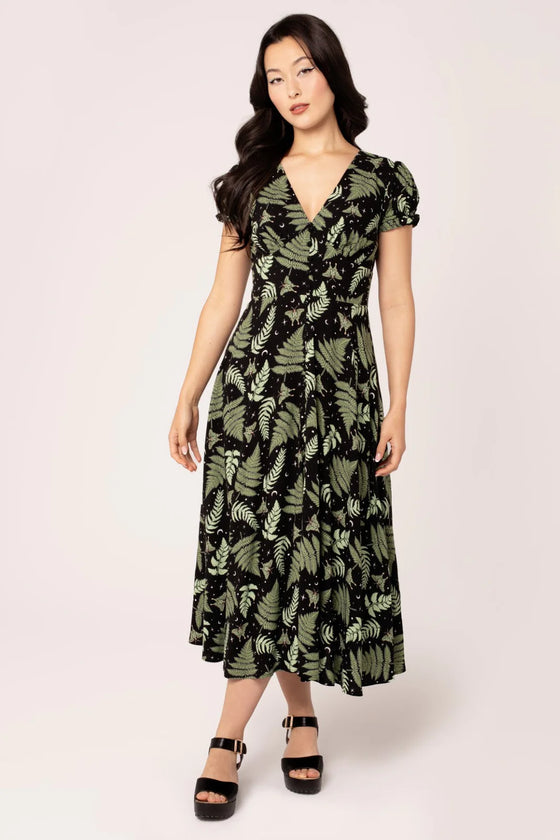 Hell Bunny Gaia Midi Dress Foliage Moths Stars Moon Print - PRE-ORDER estimated dispatch 17 January 2025