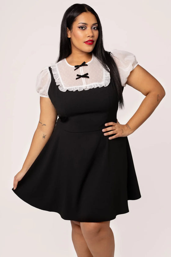 Hell Bunny Alice Mini Dress Black with White Mesh Detailing