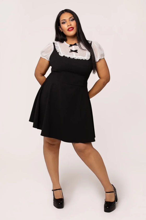 Hell Bunny Alice Mini Dress Black with White Mesh Detailing