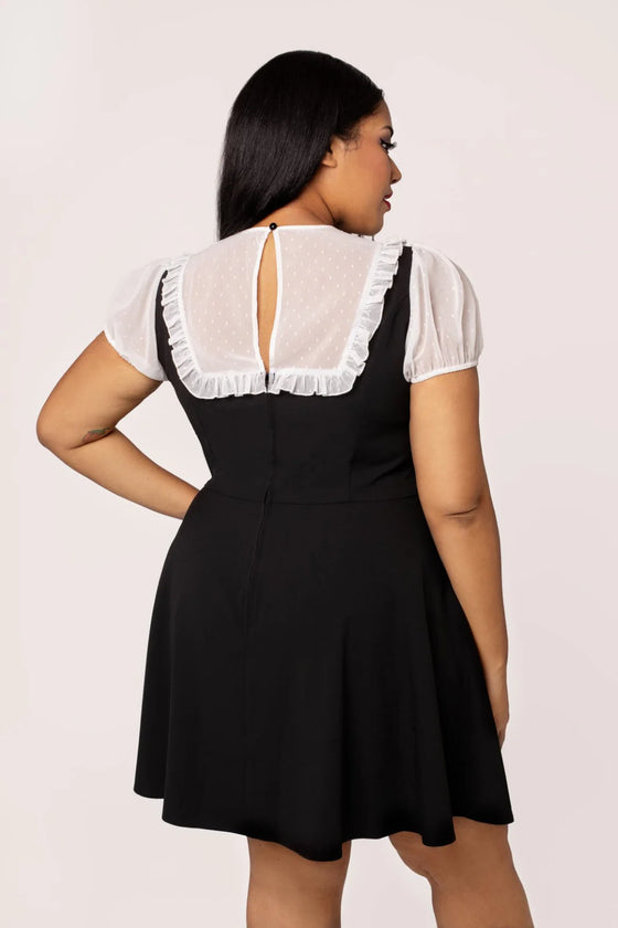 Hell Bunny Alice Mini Dress Black with White Mesh Detailing