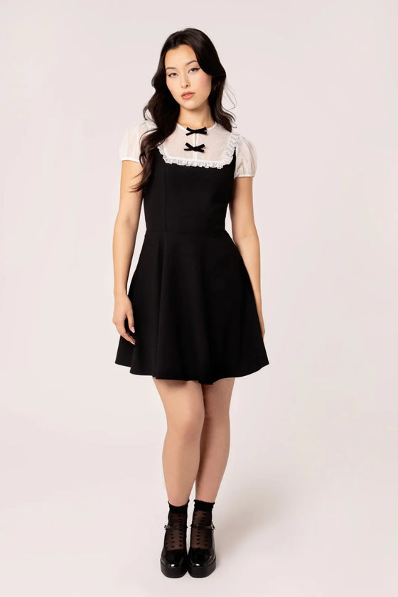 Hell Bunny Alice Mini Dress Black with White Mesh Detailing