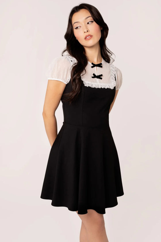 Hell Bunny Alice Mini Dress Black with White Mesh Detailing