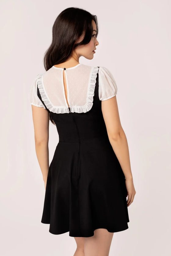 Hell Bunny Alice Mini Dress Black with White Mesh Detailing