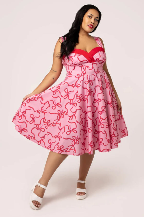 Hell Bunny Bownita Dress in Pink and Red Bow Print