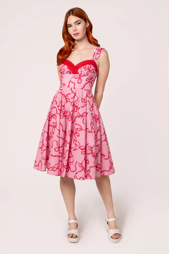 Hell Bunny Bownita Dress in Pink and Red Bow Print