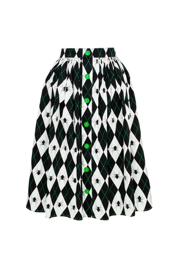 Hell Bunny Regina Circle Skirt with Harlequin Spider Design Halloween