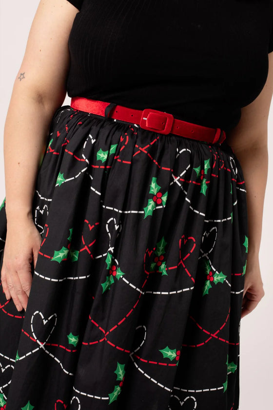 Hell Bunny Angelica Circle Skirt with Holly Design Christmas