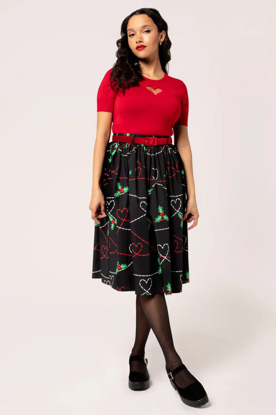 Hell Bunny Angelica Circle Skirt with Holly Design Christmas