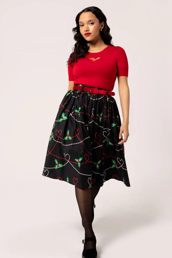 Hell Bunny Angelica Circle Skirt with Holly Design Christmas