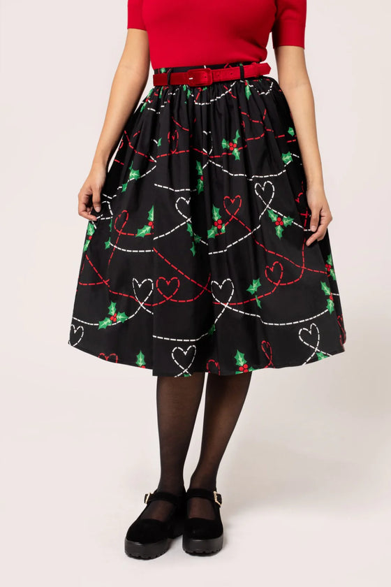 Hell Bunny Angelica Circle Skirt with Holly Design Christmas