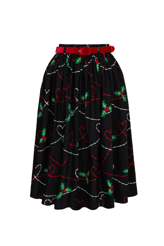 Hell Bunny Angelica Circle Skirt with Holly Design Christmas