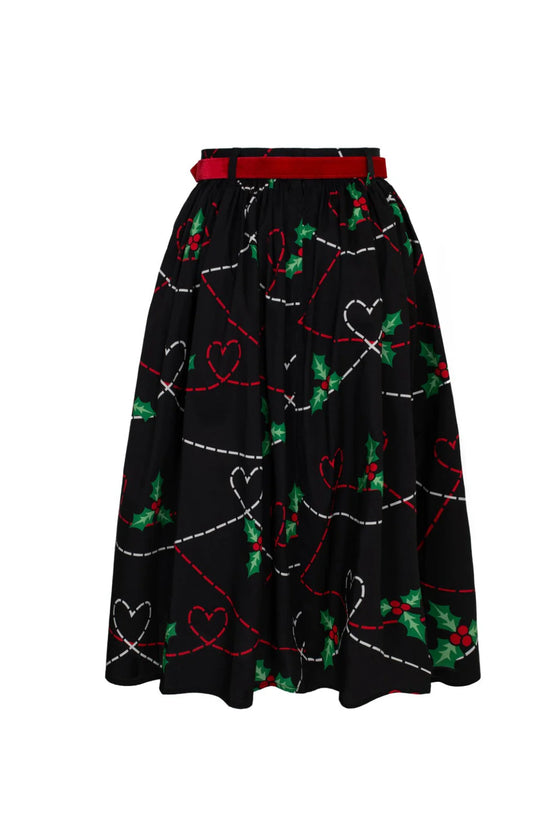 Hell Bunny Angelica Circle Skirt with Holly Design Christmas