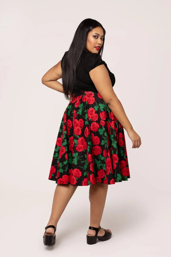 Hell Bunny Dolce Vita Skirt Red Roses on Black