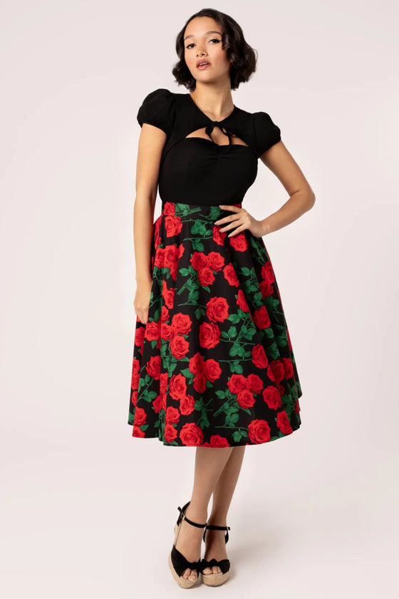 Hell Bunny Dolce Vita Skirt Red Roses on Black