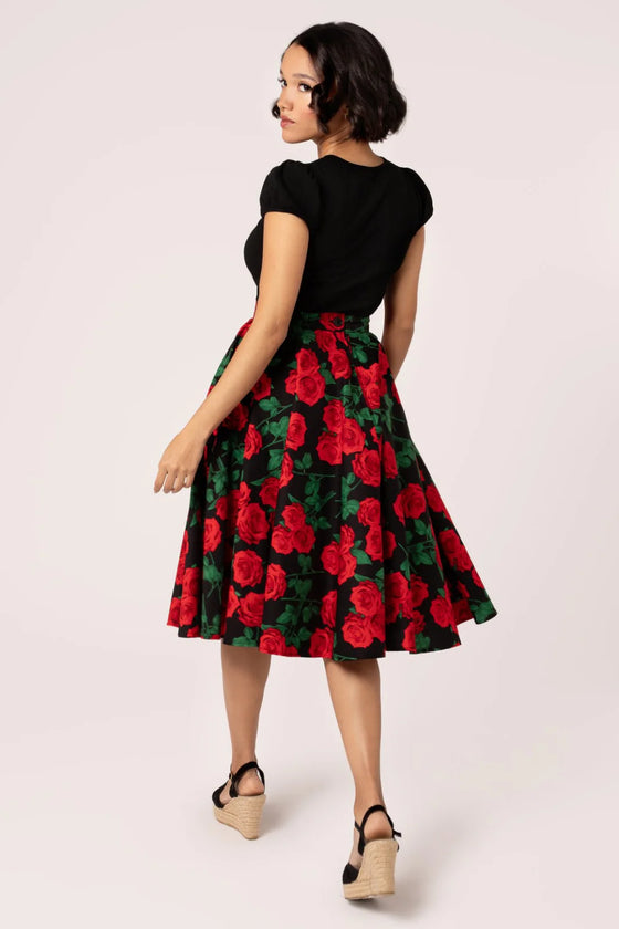 Hell Bunny Dolce Vita Skirt Red Roses on Black