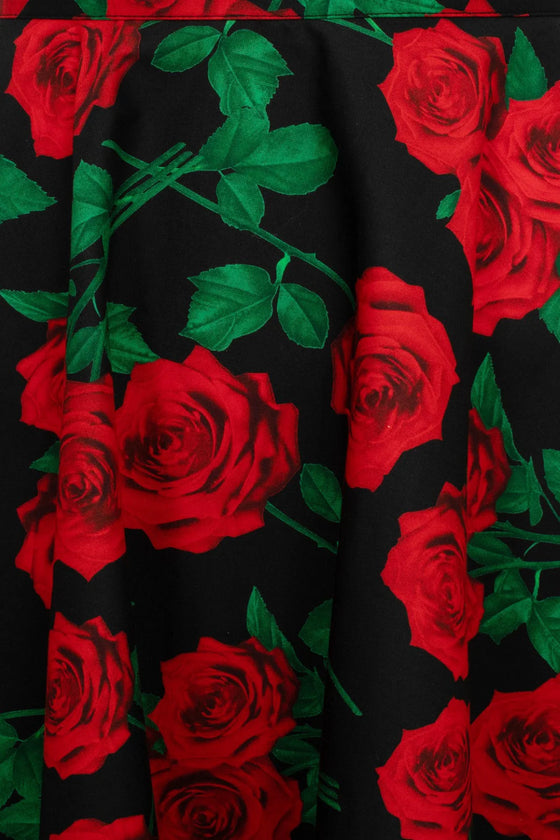 Hell Bunny Dolce Vita Skirt Red Roses on Black