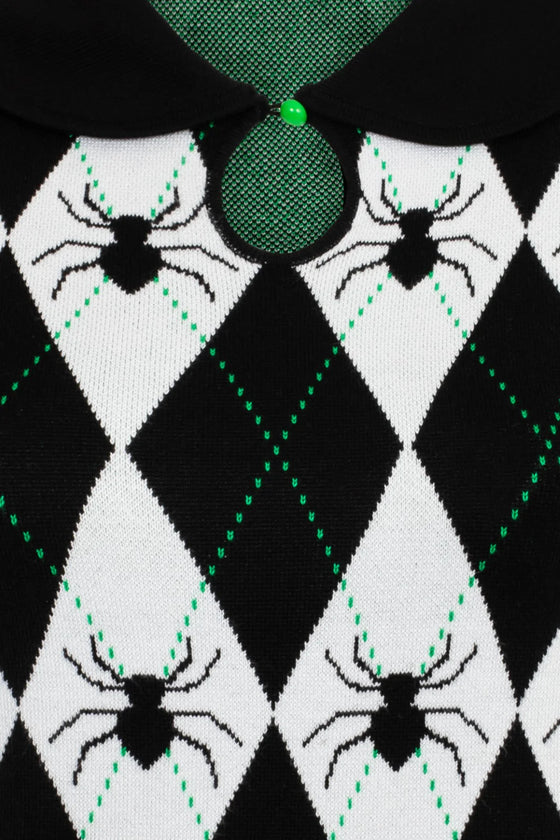 Hell Bunny Natasha Spider Top Knitted with Harlequin Design Halloween