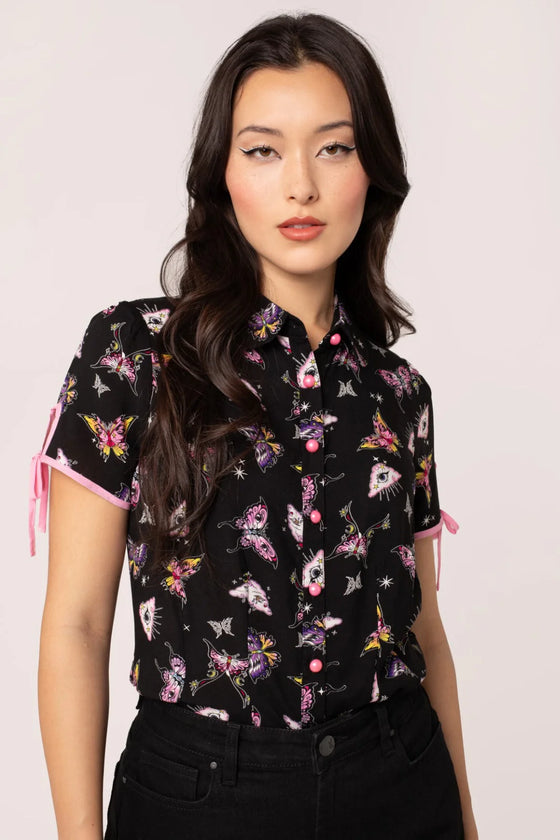 Hell Bunny Kocho Blouse Trippy Butterfly Print