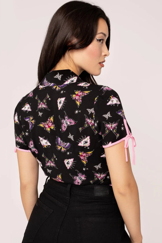 Hell Bunny Kocho Blouse Trippy Butterfly Print