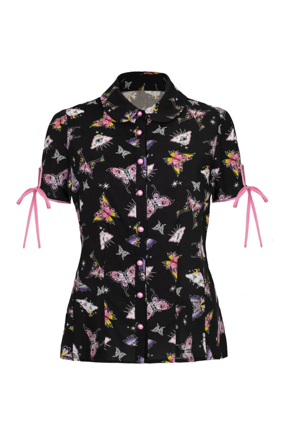 Hell Bunny Kocho Blouse Trippy Butterfly Print