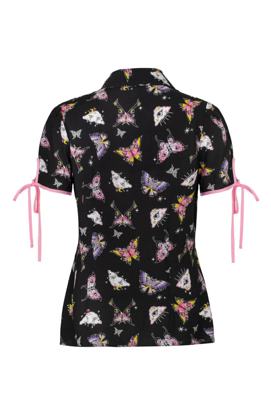 Hell Bunny Kocho Blouse Trippy Butterfly Print