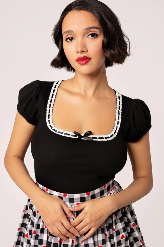 Hell Bunny Gracie Top is Eyelet Lace Trim Stretchy